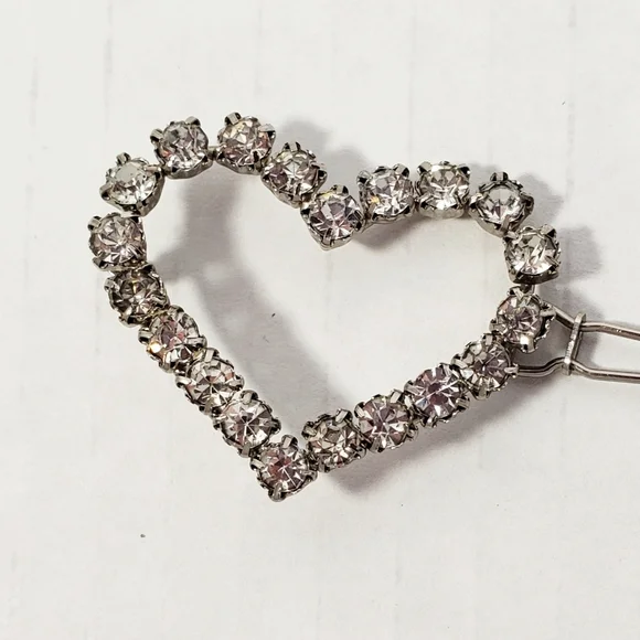 Rhinestone Crystal Heart-Shaped Hair Barrette Vintage - Picture 6 of 8